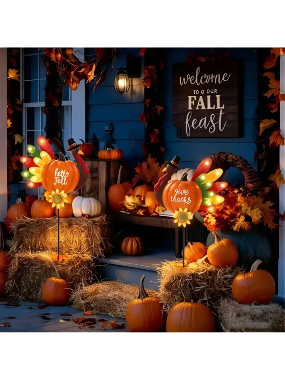 Solar Thanksgiving Turkey Yard Stakes, Metal Fall Outdoor Decor